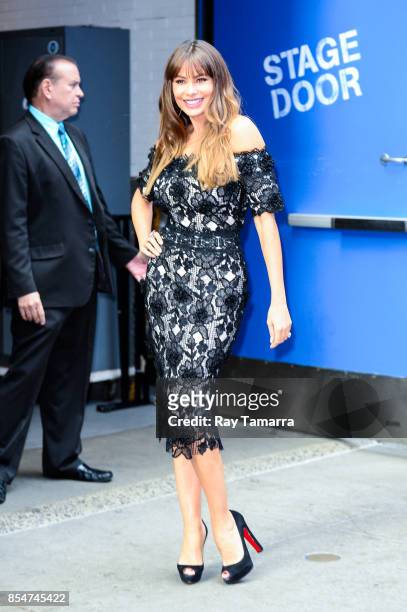 Actress Sofia Vergara leaves the "Good Morning America" taping at the ABC Times Square Studios on September 27, 2017 in New York City.