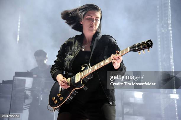 Jamie xx and Romy Madley Croft of The xx perform in support of the band's "I See You" release at Golden 1 Center on September 26, 2017 in Sacramento,...