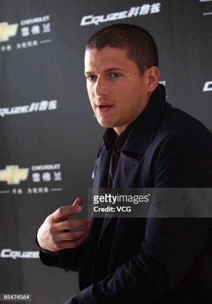Wentworth Miller, hero of the hot TV series "Prision break" is interviewed while promoting a Chevrolet car March 17, 2009 in Shanghai, China.