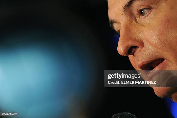 Panamanian presidential candidate Ricardo Martinelli of the Democratic Change party participates in a debate with opponent Balbina Herrera of the...