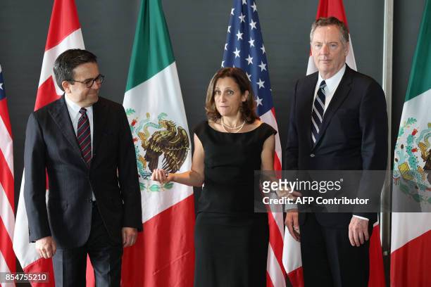 Mexico's Secretary of Economy Ildefonso Guajardo Villarreal, Canada's Minister of Foreign Affairs Chrystia Freeland, and United States Trade...