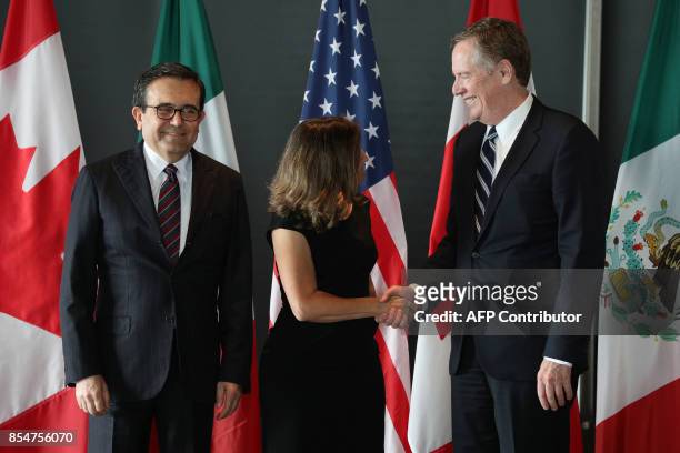 Mexico's Secretary of Economy Ildefonso Guajardo Villarreal, Canada's Minister of Foreign Affairs Chrystia Freeland, and United States Trade...