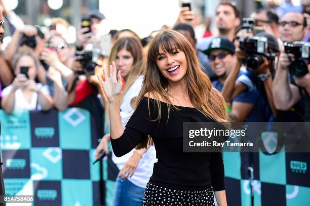 Actress Sofia Vergara enters the "AOL Build" taping at the AOL Studios on September 27, 2017 in New York City.