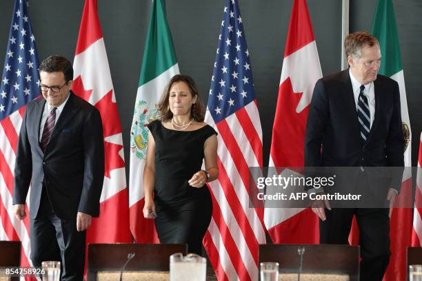 Mexico's Secretary of Economy Ildefonso Guajardo Villarreal, Canada's Minister of Foreign Affairs Chrystia Freeland, and United States Trade...