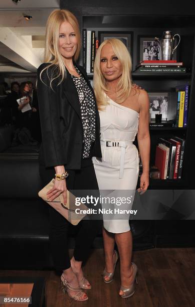 Model Claudia Schiffer and fashion designer Donatella Versace attend the Fashion Fringe 2009 at Covent Garden Launch Party held at Tini on March 17,...