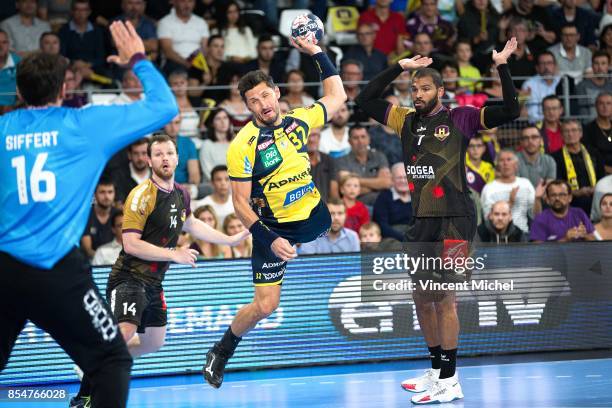 Alexander Petersson of Rhein Neckar Lowen during the Champions League match between Nantes and Rhein Neckar Lowen on September 27, 2017 in Nantes,...