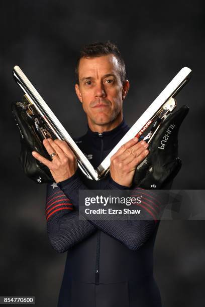 Speedskater KC Boutiette poses for a portrait during the Team USA Media Summit ahead of the PyeongChang 2018 Olympic Winter Games on September 27,...