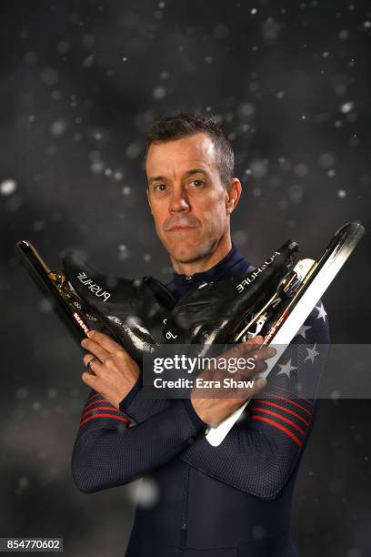 Speedskater KC Boutiette poses for a portrait during the Team USA Media Summit ahead of the PyeongChang 2018 Olympic Winter Games on September 27,...