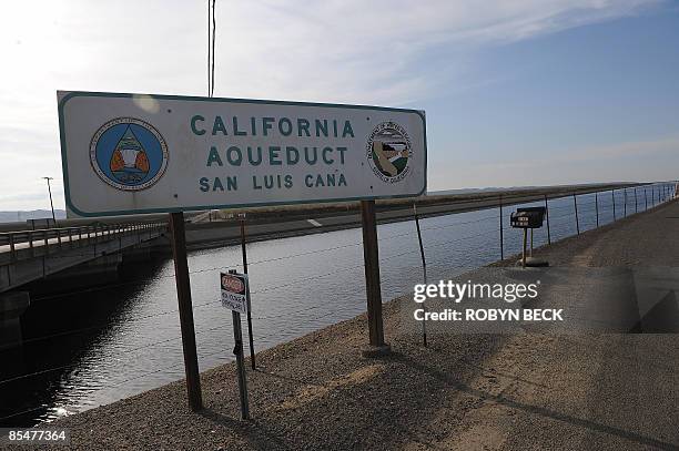 The California Aqueduct at Mendota, California on March 11, 2009. The Aqueduct carries water from the San Joaquin-Sacramento River Delta in the north...