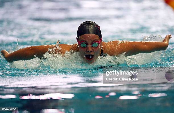 Ellan Gandy in action during the Women's Open 200m Butterfly heats on day three of the British Gas Swimming Championships at Ponds Forge on March 18,...