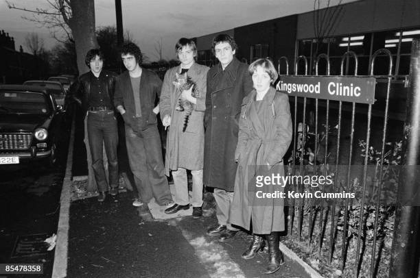 English rock group The Fall, Manchester, 21st December 1977. Left to right: bassist Tony Friel, drummer Karl Burns, singer and lyricist Mark E....
