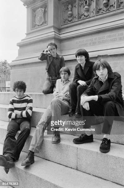 English rock group The Fall, Manchester, 1978. Left to right: drummer Karl Burns, guitarist Martin Bramah, bassist Marc Riley, keyboardist Yvonne...