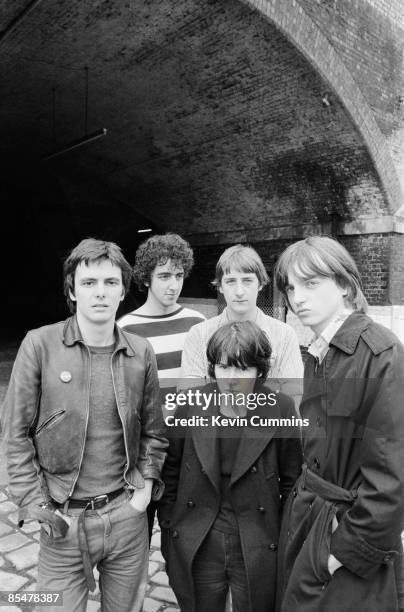 English rock group The Fall, Manchester, 1978. Left to right: guitarist Martin Bramah, drummer Karl Burns, bassist Marc Riley , keyboardist Yvonne...