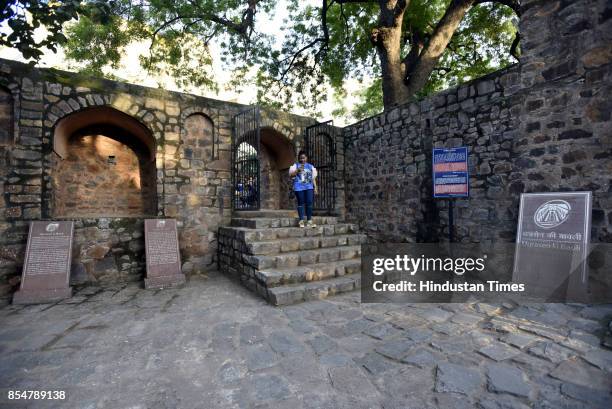 Tourists visit the Agrasen ki Baoli designated a protected monument by the Archaeological Survey of India under the Ancient Monuments and...