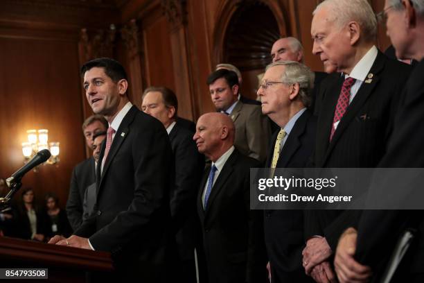 Speaker of the House Paul Ryan speaks during a news conference to discuss their plans for tax reform, September 27, 2017 in Washington, DC. On...