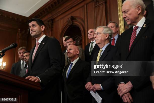 Speaker of the House Paul Ryan speaks during a news conference to discuss their plans for tax reform, September 27, 2017 in Washington, DC. On...