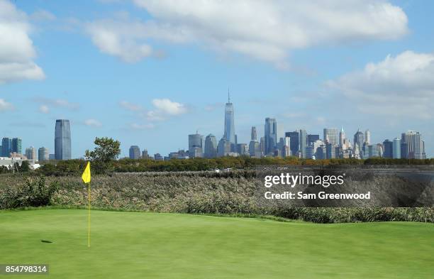 General view of the skyline of New York City during practice rounds prior to the Presidents Cup at Liberty National Golf Club on September 27, 2017...