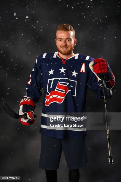 Sled Hockey player Declan Farmer poses for a portrait during the Team USA Media Summit ahead of the PyeongChang 2018 Olympic Winter Games on...