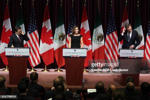 Canadas Minister of Foreign Affairs Chrystia Freeland, Mexicos Secretary of Economy Ildefonso Guajardo Villarreal and United States Trade...