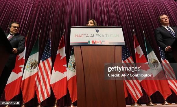 Canadas Minister of Foreign Affairs Chrystia Freeland, Mexicos Secretary of Economy Ildefonso Guajardo Villarreal and United States Trade...