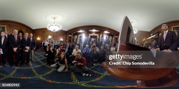 Speaker of the House Paul Ryan and Senate Majority Leader Mitch McConnell join fellow Republicans to unveil their tax reform plan during a news...