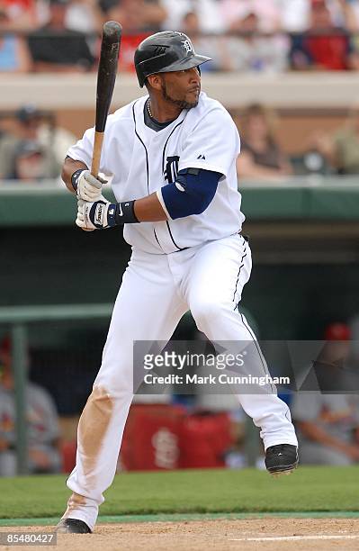 Gary Sheffield of the Detroit Tigers bats against the St. Louis Cardinals during the spring training game at Joker Marchant Stadium on March 16, 2009...