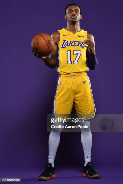 Vander Blue of the Los Angeles Lakers poses for a portrait during media day at UCLA Health Training Center on September 25, 2017 in El Segundo,...