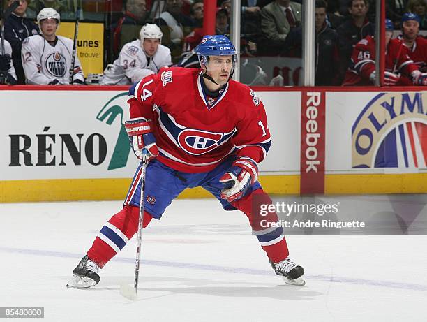 Tomas Plekanec of the Montreal Canadiens skates against the Edmonton Oilers at the Bell Centre on March 10, 2009 in Montreal, Quebec, Canada.