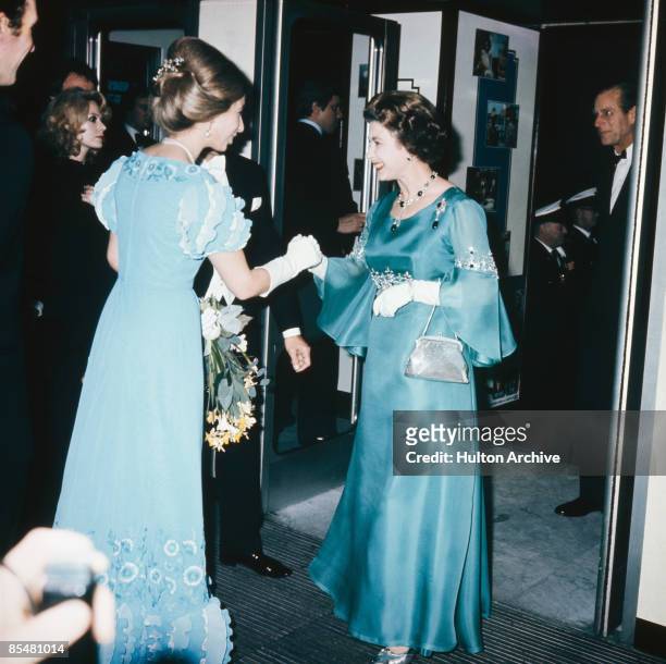 Queen Elizabeth II, Prince Philip and Princess Anne attend the UK film premiere of 'Murder on the Orient Express' at the ABC Cinema, Shaftesbury...