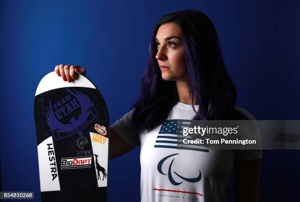 Paralympic Snowboarder Brenna Huckaby poses for a portrait during the Team USA Media Summit ahead of the PyeongChang 2018 Olympic Winter Games on...