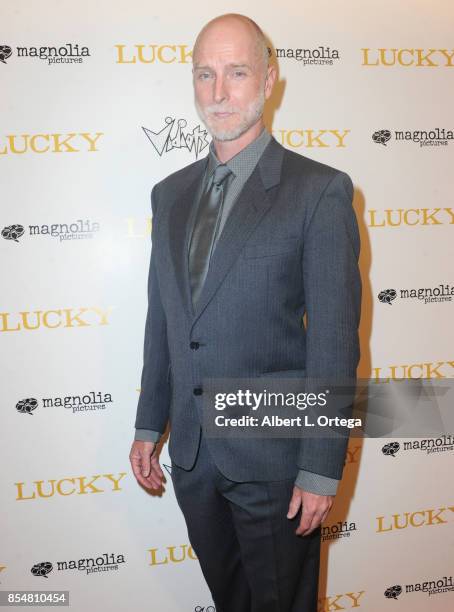 Actor Hugo Armstrong arrives for the Premiere Of Magnolia Pictures' "Lucky" held at Linwood Dunn Theater on September 26, 2017 in Los Angeles,...