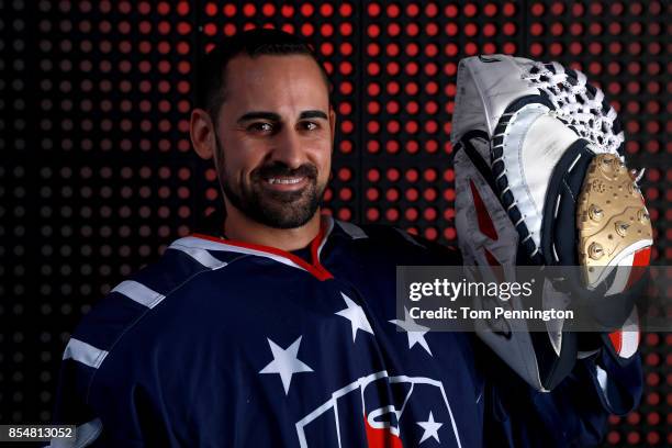 Sled Hockey Player Steve Cash poses for a portrait during the Team USA Media Summit ahead of the PyeongChang 2018 Olympic Winter Games on September...