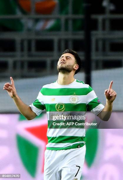 Celtic FC's Patrick Roberts celebrates after scoring his team's second goal during the UEFA Champions League Group B football match Anderlecht vs...