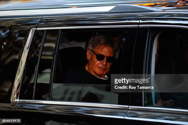Actor Harrison Ford leaves the "AOL Build" taping at the AOL Studios on September 27, 2017 in New York City.