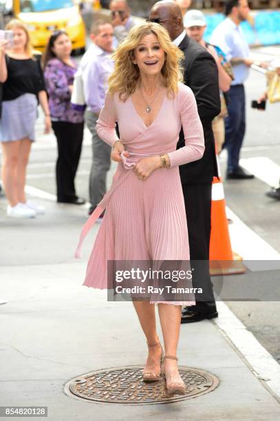 Actress Kyra Sedgwick enters the "AOL Build" taping at the AOL Studios on September 27, 2017 in New York City.