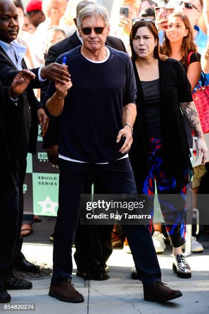 Actor Harrison Ford leaves the "AOL Build" taping at the AOL Studios on September 27, 2017 in New York City.