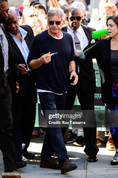 Actor Harrison Ford leaves the "AOL Build" taping at the AOL Studios on September 27, 2017 in New York City.