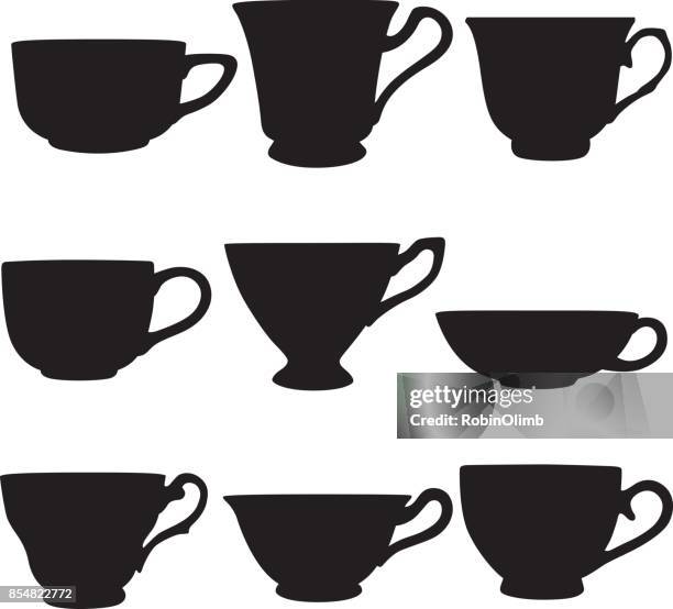 teacup silhouettes - tea cup stock illustrations