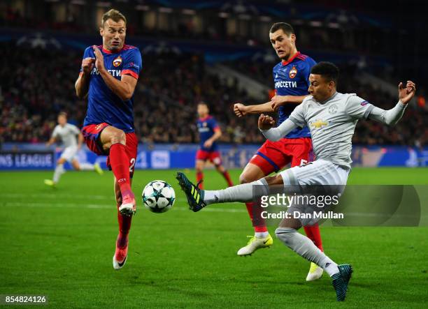 Jesse Lingard of Manchester United and Mario Fernandes of CSKA Moscow in action during the UEFA Champions League group A match between CSKA Moskva...