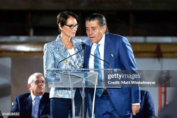 Cheryl Saban and Haim Saban attend the Academy Museum of Motion Pictures press briefing and site tour at Academy Museum of Motion Pictures on...