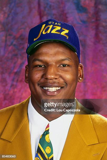 Luther Wright, selected number eighteen overall by the Utah Jazz poses for a portrait during the 1993 NBA Draft on June 30, 1993 at the Palace of...