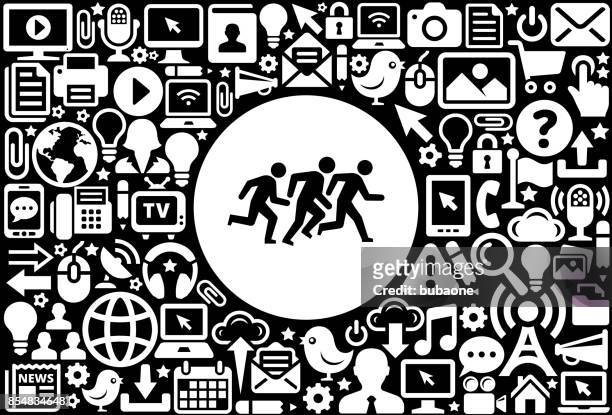 running  icon black and white internet technology background - running gear stock illustrations
