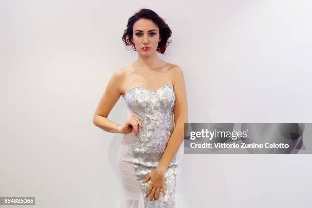 Delphine Wespiser poses prior the Christophe Guillarme show as part of the Paris Fashion Week Womenswear Spring/Summer 2018 on September 27, 2017 in...