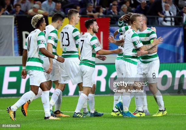 Football players of Celtic Glasgow celebrate after scoring a goal during the UEFA Champions League Group B match between Anderlecht and Celtic...