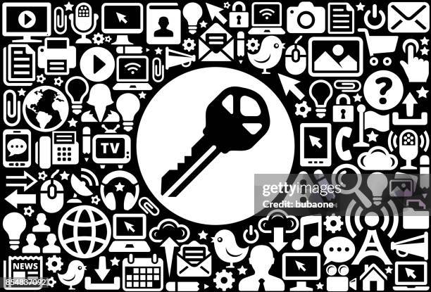 household key icon black and white internet technology background - open mic stock illustrations