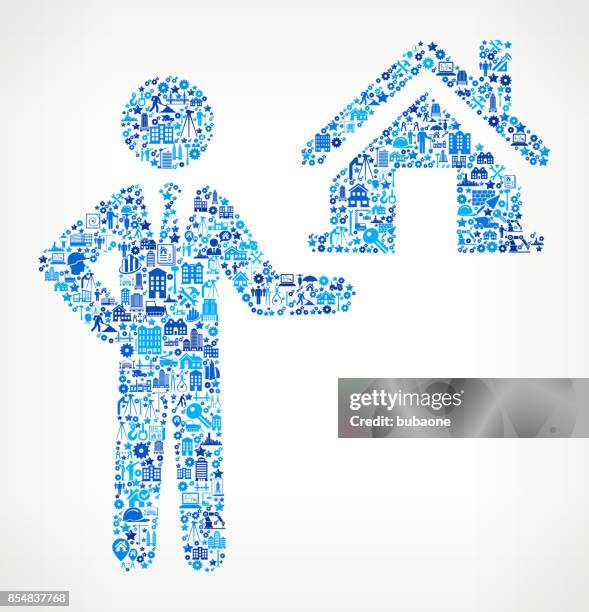 real estate agent selling house construction industry vector icon pattern - sales representative tablet stock illustrations