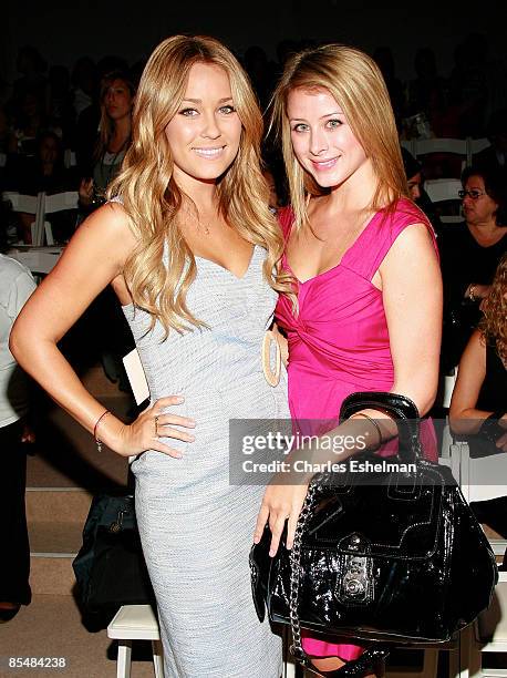 Actresses Lauren Conrad and Lo Bosworth attend the Nanette Lepore Spring 2009 runway show at The Promenade in Bryant Park on September 10, 2008 in...