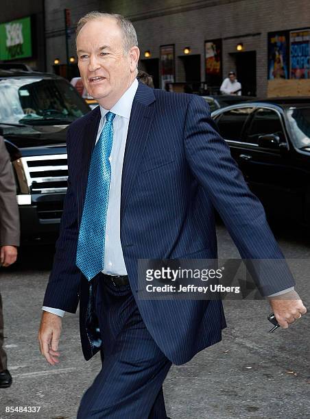 Television personality Bill O'Reilly visits "Late Show with David Letterman" at the Ed Sullivan Theater on October 27, 2008 in New York City.
