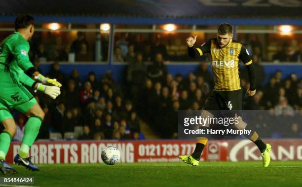 Gary Hooper of Sheffield Wednesday scores a goal which is ruled offside during the Sky Bet Championship match between Birmingham City and Sheffield...