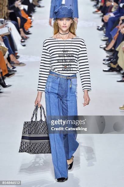 Model walks the runway at the Dior Spring Summer 2018 fashion show during Paris Fashion Week on September 26, 2017 in Paris, France.